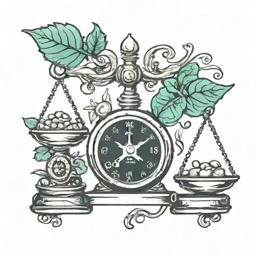 weight scale word balance in German pot leaf heart tattoo design idea