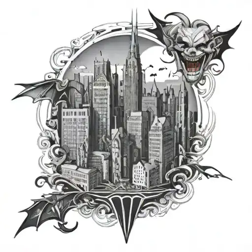joker gotham city skyline merging tattoo design idea