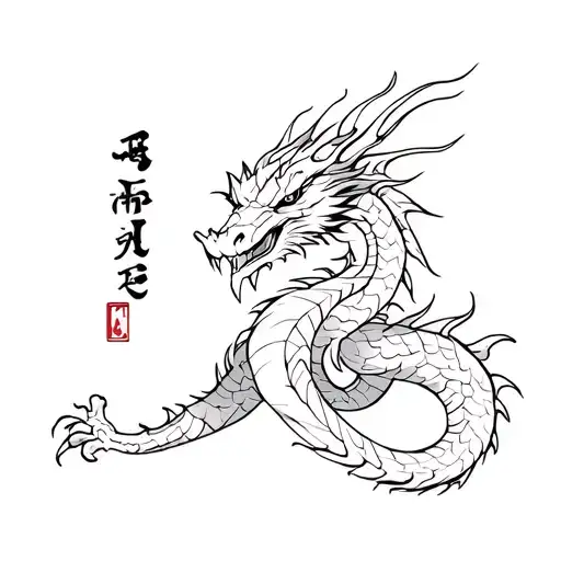 A CHINESE DARGON WITH The LETTERS JAC as part of THE BODY OF THE DARGON tattoo design idea