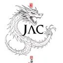 A CHINESE DARGON WITH The LETTERS JAC as part of THE BODY OF THE DARGON tattoo design idea
