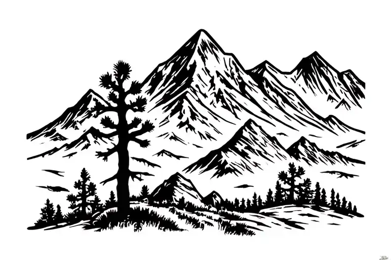 Mt. Hood and Teton moutains and Picture Rock and Joshua Tree tattoo design idea