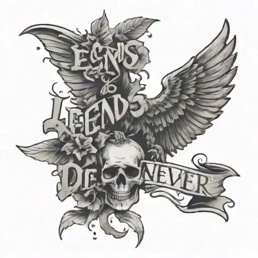 legends never die text tattoo design idea