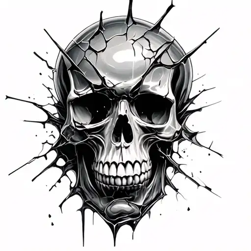 glass shattered skull tattoo design idea