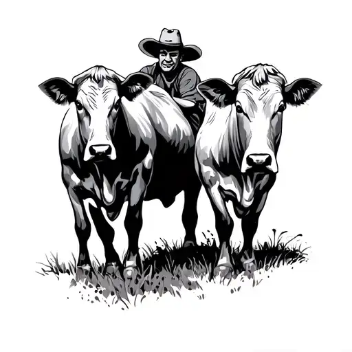 a farmer herding cattle tattoo design idea