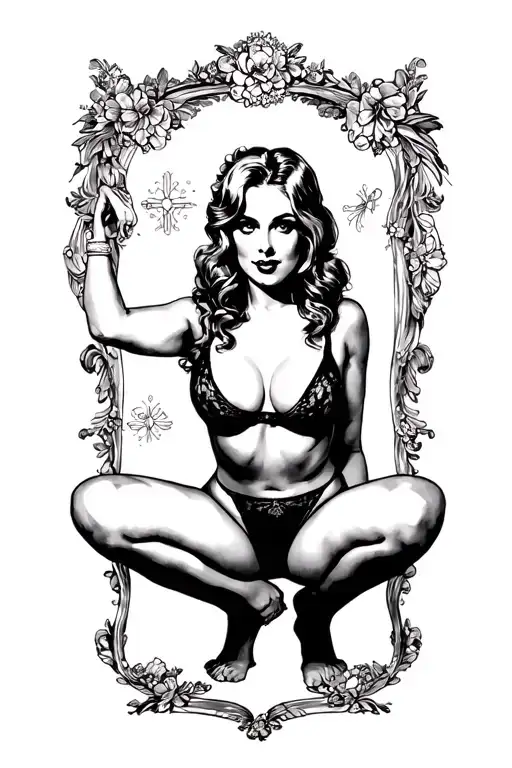 Madonna squatting wearing only sexy underwear tattoo design idea