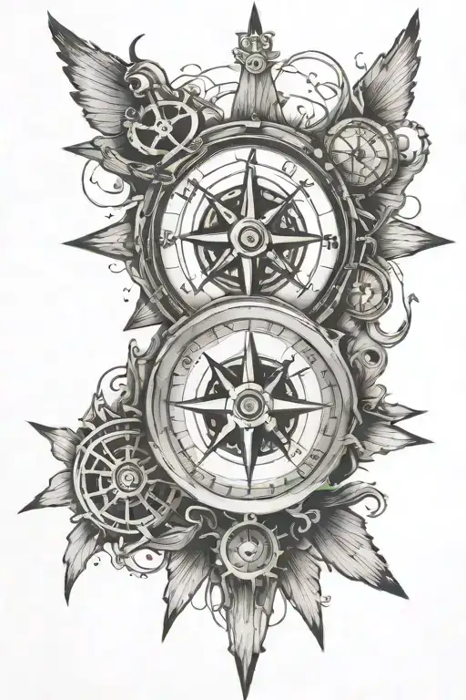 steam punk nautical compass suicide survivor symbol tattoo design idea