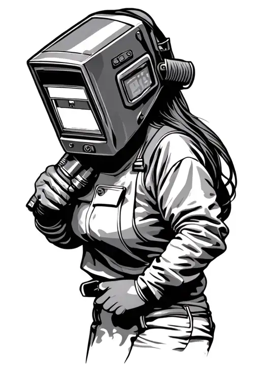 female welder wearing welding mask tattoo design idea