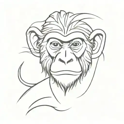 monkey face split vertically down the middle. minimalist style like a caveman painted it on a wall tattoo design idea