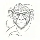 monkey face split vertically down the middle. minimalist style like a caveman painted it on a wall tattoo design idea