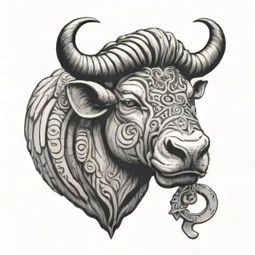 a bull and ram head with weight scales on the horns  tattoo design idea