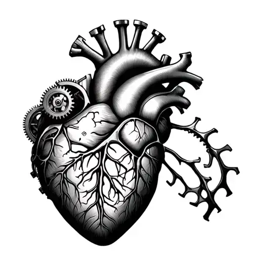 steampunk anatomical heart with cogs incorporated tattoo design idea