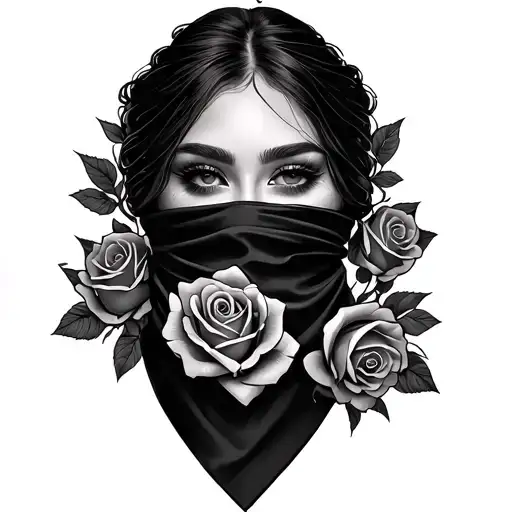 Roses bandana covering face tattoo design idea