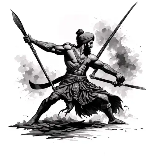 real sikh warrior battling mughal tattoo design idea