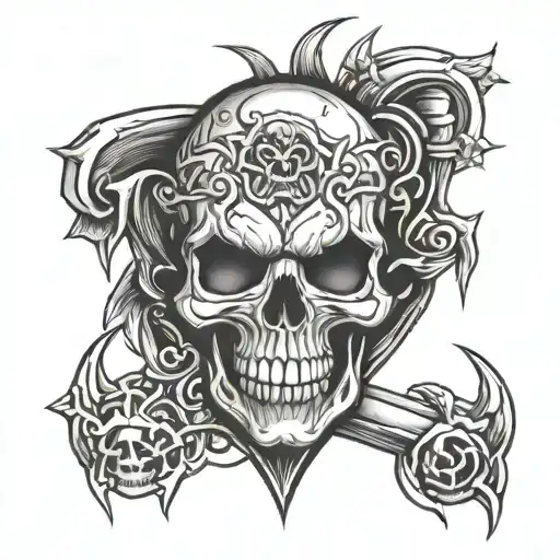 tnt skull heart tattoo design idea