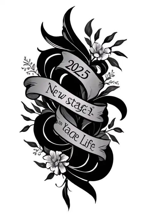 Generate a chest tattoo sketch on the topic: 2025 year new stage in life. Inscription in Georgian. tattoo design idea