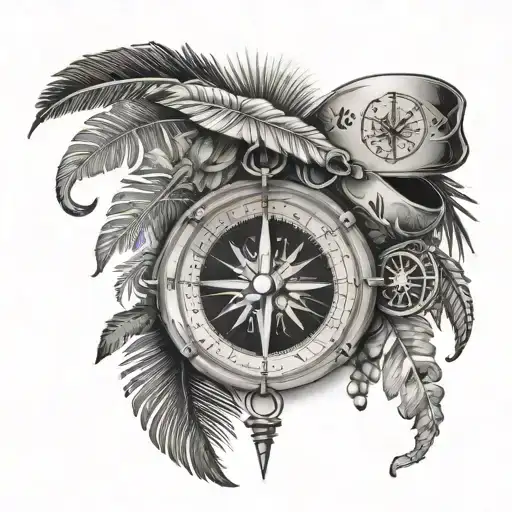 compass, zodiac sign, map, palm tree, bracelet, Maori, feather, signpost tattoo design idea
