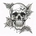 A skull surrounded by shattered pieces representing the struggles of growing up in a broken family tattoo design idea