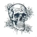 A skull surrounded by shattered pieces representing the struggles of growing up in a broken family tattoo design idea