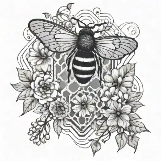 honeycomb, bee, flowers, vines, butterfly, spiderwebs tattoo design idea