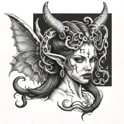 Succubus Womb Tattoo with Horns Wings  tattoo design idea