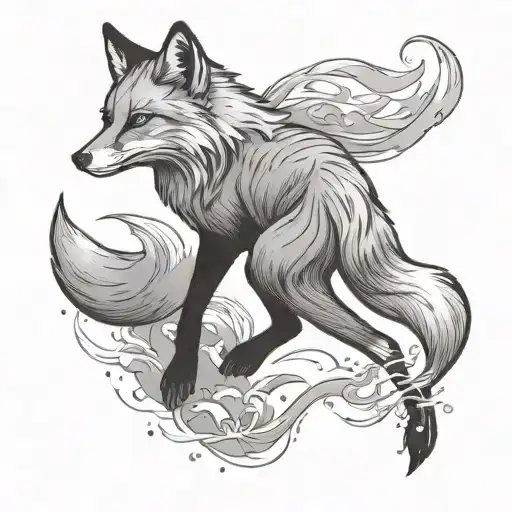 powerful cunning spirit fox running tattoo design idea