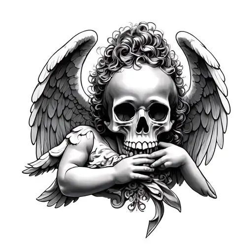 Skull and cherub angel tattoo design idea