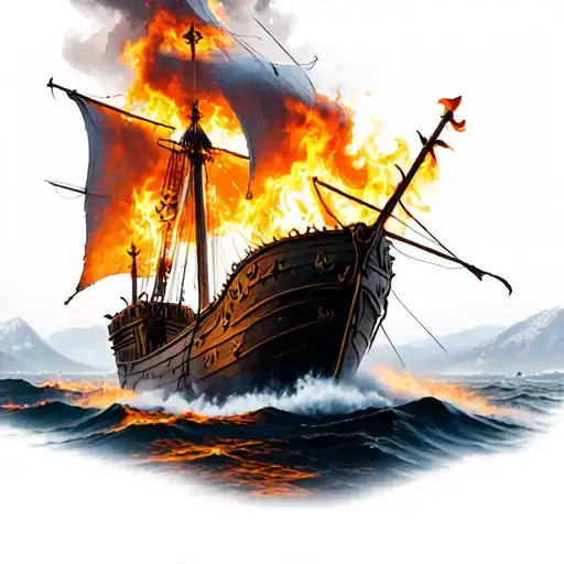 norwegen vikings boat on fire tattoo design idea