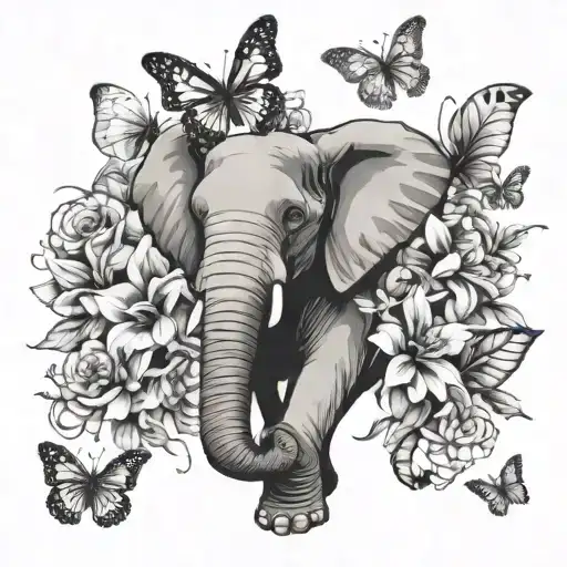 flowers butterflies elephant tattoo design idea