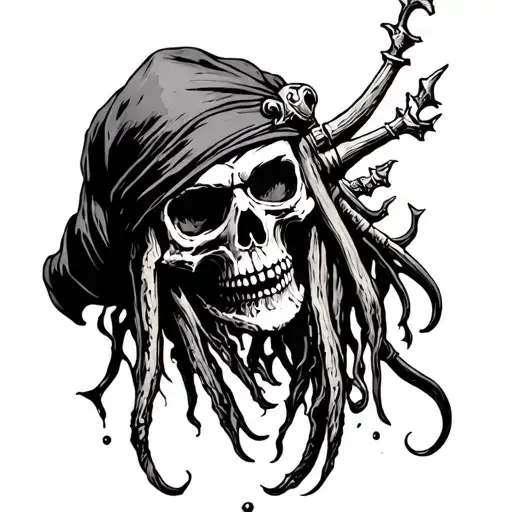 Davy Jones pirate skull tattoo design idea