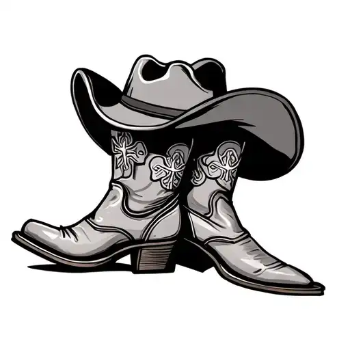 cowboy hat and boots with cross  tattoo design idea