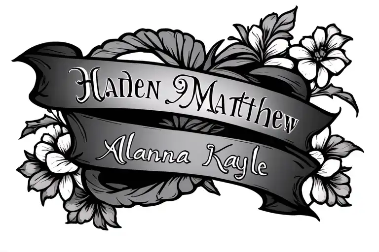 graceful design that elegantly wraps around the ankle, intertwining the names Haden, Matthew, Alanna, and Kaylee in a se tattoo design idea