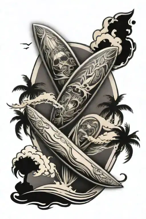 beach theme with surfboards Long Island  tattoo design idea
