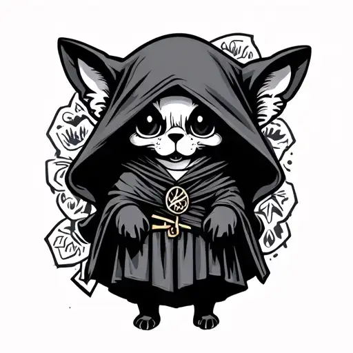 flash sheet of cute animals dressed as grim reaper tattoo design idea