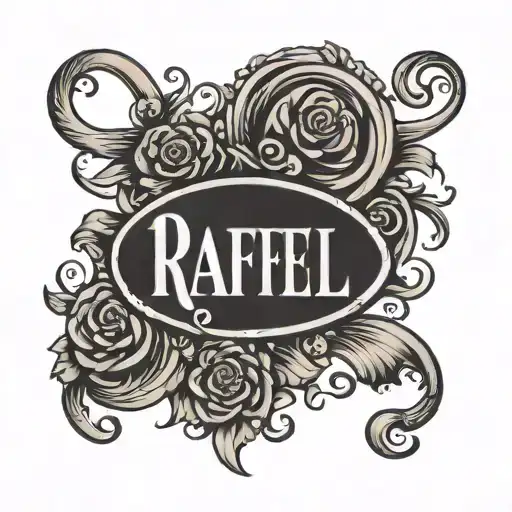 tramp stamp that says rafael, and is girly and swirly tattoo design idea