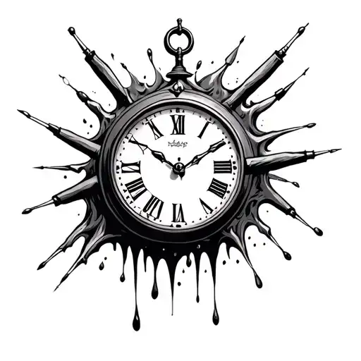bocket clock melting needles tattoo design idea