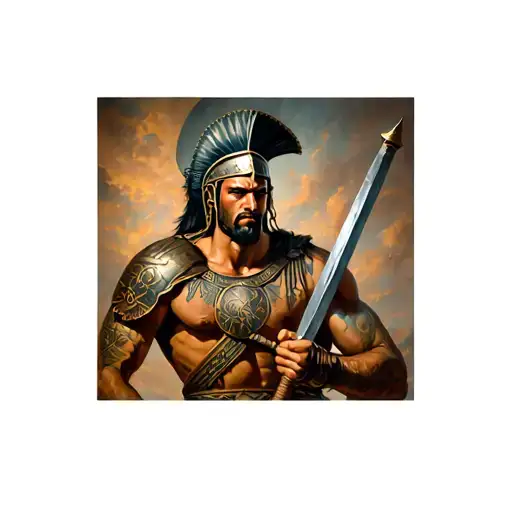 real greek spartan warrior wielding a sword tattoo design idea