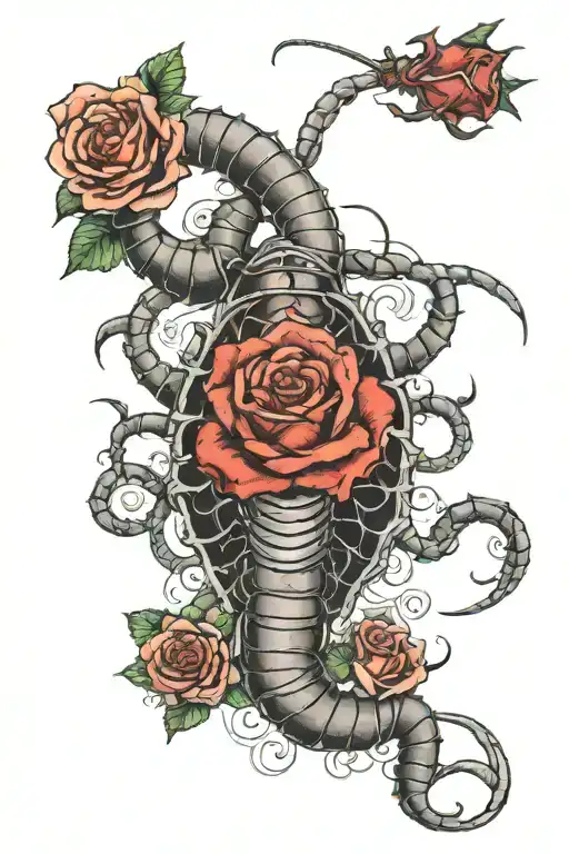 centipede of tokyo ghoul 1000 7 with rose intertwined tattoo design idea
