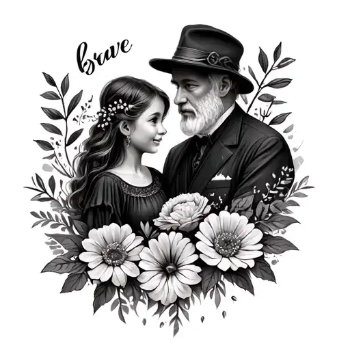 flowers and a grandpa and granddaughter at each end of be brave tattoo design idea
