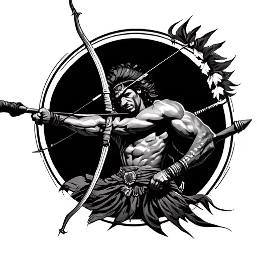Orisha Oxossi with his bow and arrow in attack position tattoo design idea