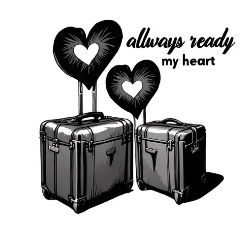 2 suitcases always ready my heart tattoo design idea