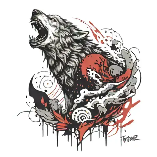 Fenrir wolf howling tattoo design idea