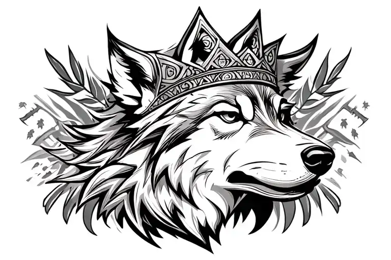 wolf head with African crown  tattoo design idea