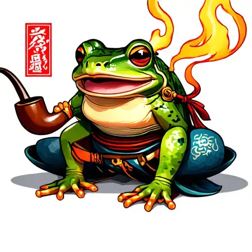 ronin frog smoking a pipe chimney poping tattoo design idea