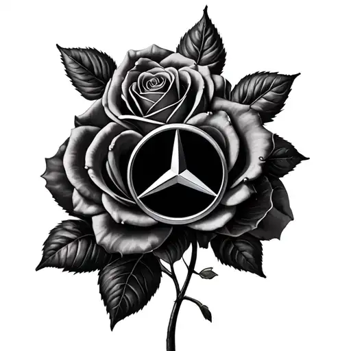 mercedes benz symbol with roses tattoo design idea