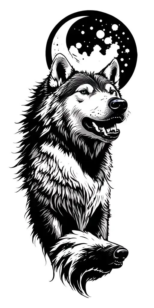 arctic wolf, moon, snowing, polar bear scenic tattoo tattoo design idea