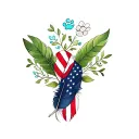 feathers, american flag, green leaves, one brooch turquoise jewelry, flowers, dog paw prints tattoo design idea