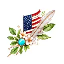 feathers, american flag, green leaves, one brooch turquoise jewelry, flowers, dog paw prints tattoo design idea