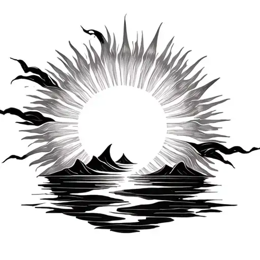 zen sun rising tattoo design idea