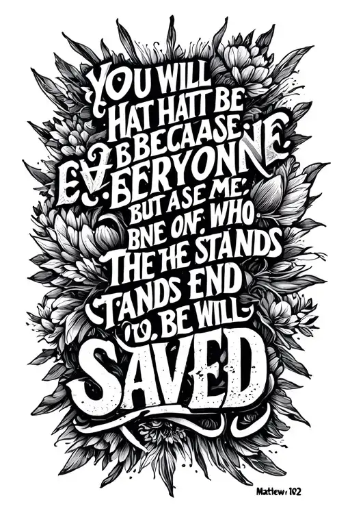 Matthew 10:22:"You will be hated by everyone because of me, but the one who stands firm to the end will be saved." verse tattoo design idea