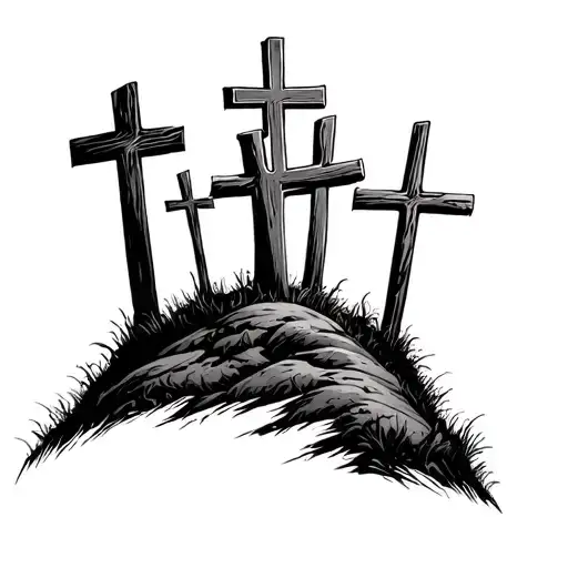 3 Crosses On Hill tattoo design idea